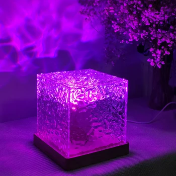 Светодиодный проектор пламени, Креативная Прикроватная лампа с атмосферой Пламени, Вращающаяся Настольная лампа с водяным узором, Декоративный ночник для спальни