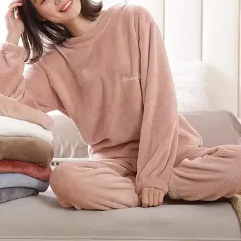 Женский пижамный комплект, уютный зимний пижамный комплект, мягкий плюш, морозостойкий, эластичный пояс для хорошего ночного сна, женский коралловый флис