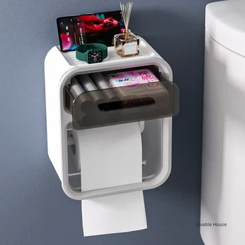 Коробка для туалетных принадлежностей, настенный, простой и многофункциональный ящик для бумаги, стеллаж для хранения рулонов туалетной бумаги без перфорации в ванной комнате