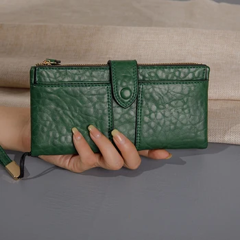 Новый винтажный женский длинный кошелек, складной кошелек, Женский кошелек для монет большой емкости, Многофункциональный карман для монет с ремешком на запястье