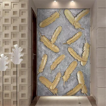 обои wellyu на заказ 3D фотообои Скандинавская текстура креативный коридор с золотым пером декоративные 3D обои фреска