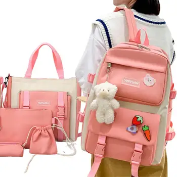 Набор школьных рюкзаков для девочек, 5 предметов, студенческий рюкзак в комплекте с рюкзаком, сумка для карандашей, маленькая сумка для хранения, маленькая сумка через плечо
