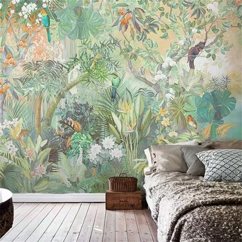 Изготовленные на заказ настенные обои с тропическим лесом, фон для гостиной, диван, телевизор, 3D наклейка на стену, обои с зелеными растениями Юго-Восточной Азии