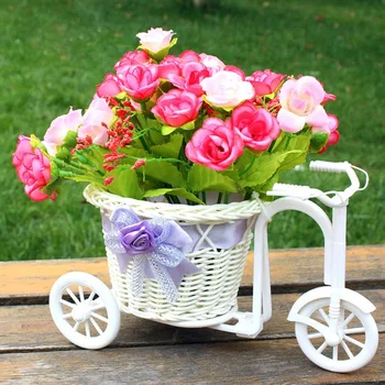 Трехколесный велосипед из ротанга 1шт, Корзина для цветов, Садовые Свадебные Аксессуары для кукол, украшение для игрушек, Подставка для растений, Игрушки