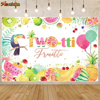 Mocsicka Two-tti Tropical Fruit Baby 2nd Birthday Background Summer Hawaii Jungle Birthday Party Decor Background Photocall Banner