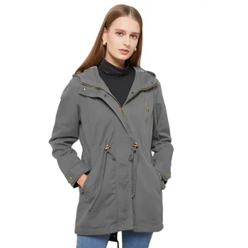 Осенний новый хлопковый тренч с капюшоном, женское пальто большого размера, свободная однотонная одежда