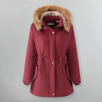 Женская длинная куртка Стильное женское пальто средней длины со съемным капюшоном на флисовой подкладке, имитация длинного капюшона на зиму для женщин