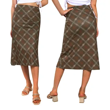 Женская модная длинная юбка в клетку с принтом в клетку, элегантная Прямая юбка Макси, женская летняя осенняя повседневная юбка с высокой талией, новинка 2022 года