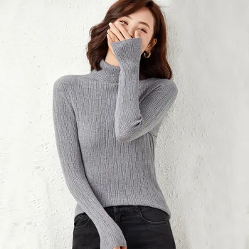 2021 Новый осенне-зимний вязаный свитер с высоким воротом, женская Корейская версия Однотонных базовых женских свитеров J258