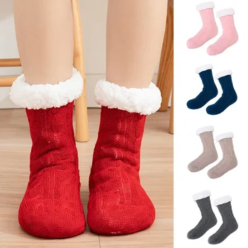 Осенне-зимние Бархатные носки для пола со средней трубкой, Рождественские носки для месячного сна, носки для ковров Snowslipper